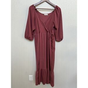 MNG pink red maxi dress 8 womens cottage peasant wrap flowy v neck family photos
